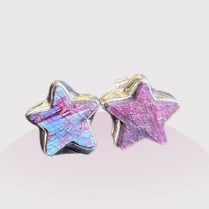 Star Shaped Silver and Spectrolite Earrings stud